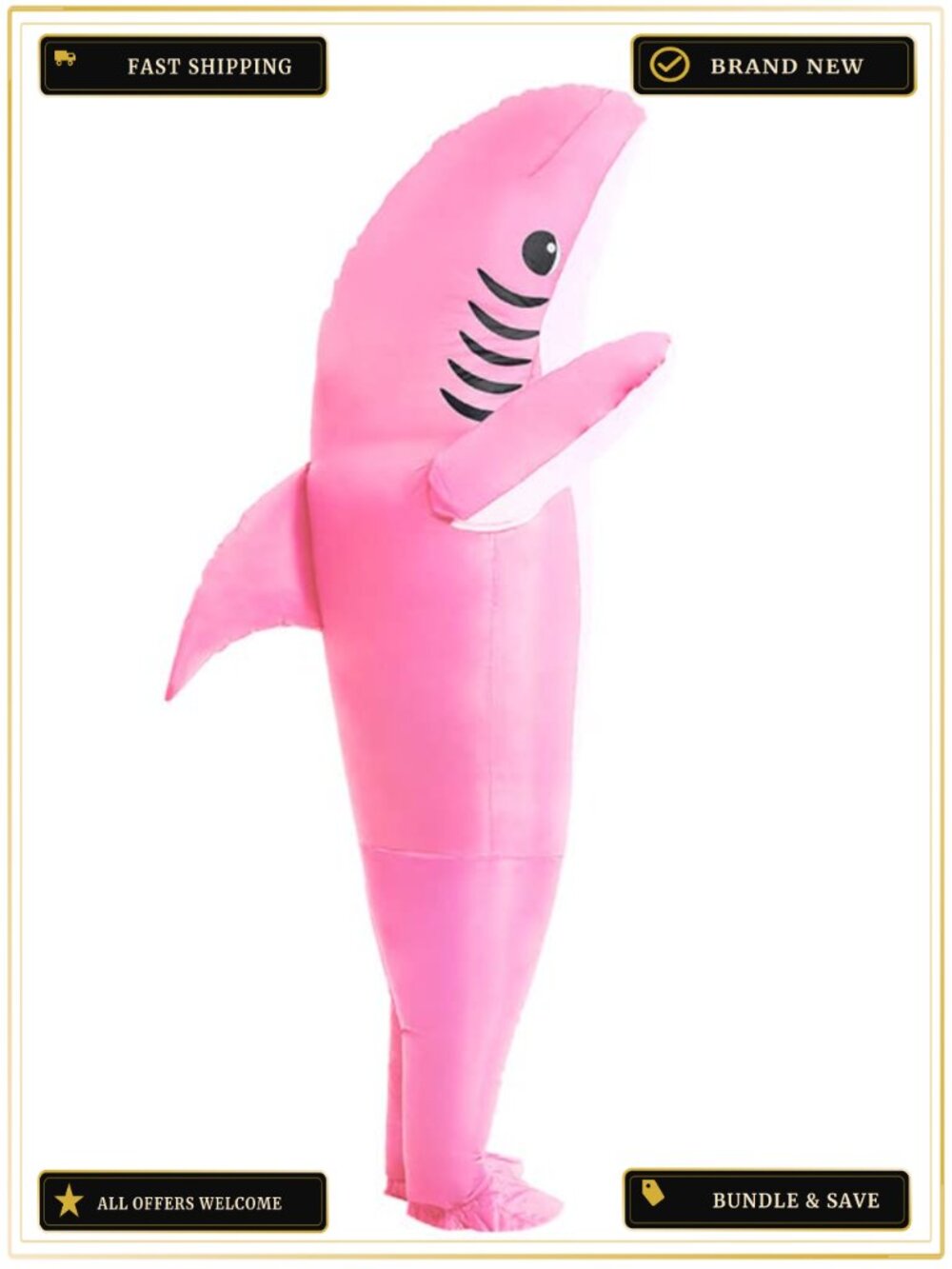 Inflatable Shark Costume Adults Blow Up Jumpsuit 100% Polyester